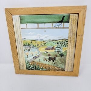 Lowell Herrero Tile Trivet Hanging Wall Decor Framed Country Farm Horse Car 1982